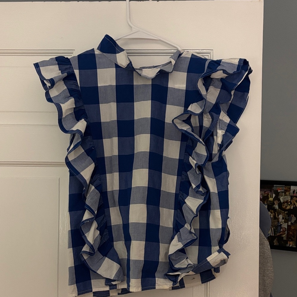 Anthropologie Blue and White Checkered Blouse